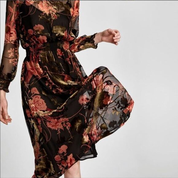 Zara Burnout Midi Dress - Picture 2 of 8